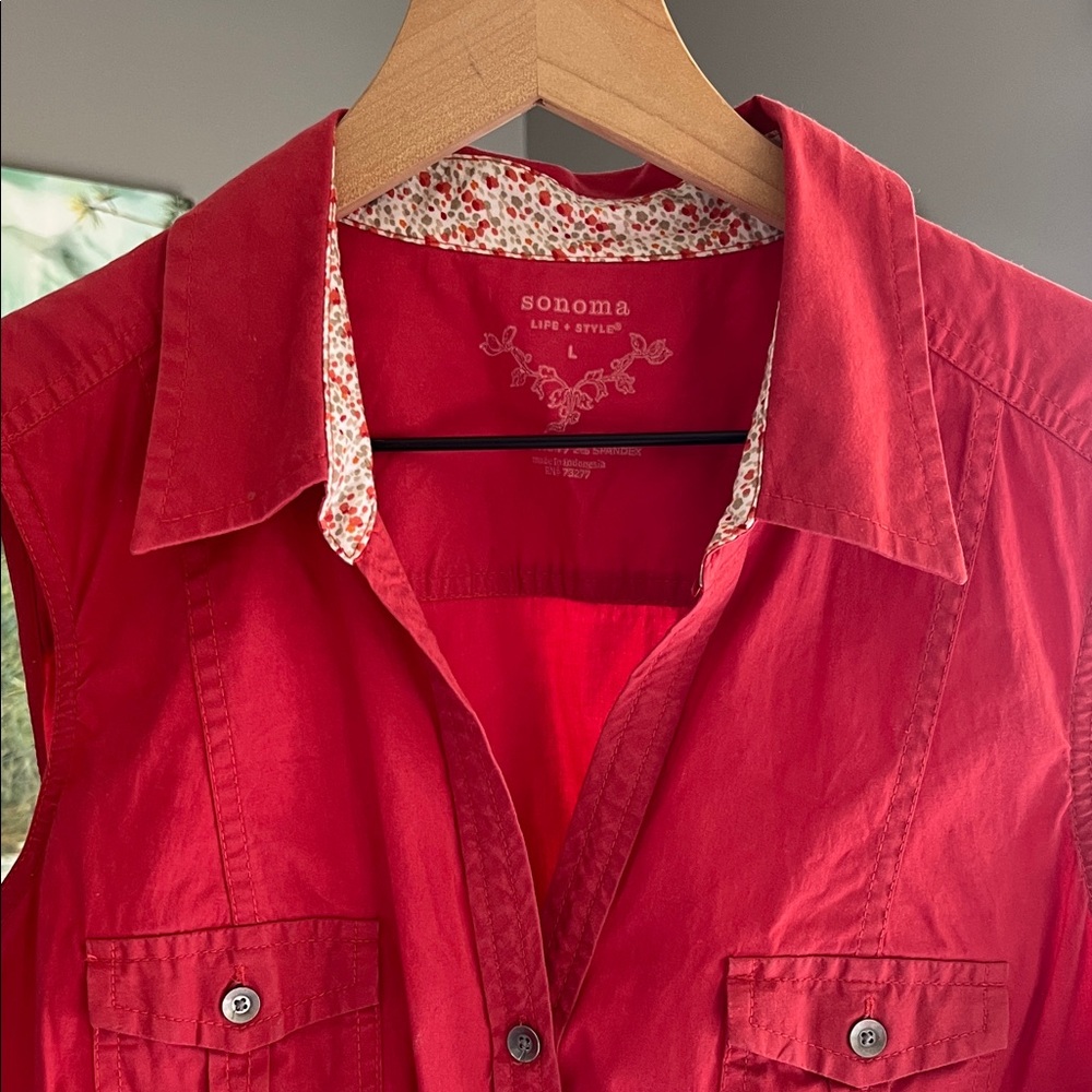 Sonoma Red Sleeveless Button-Down Shirt